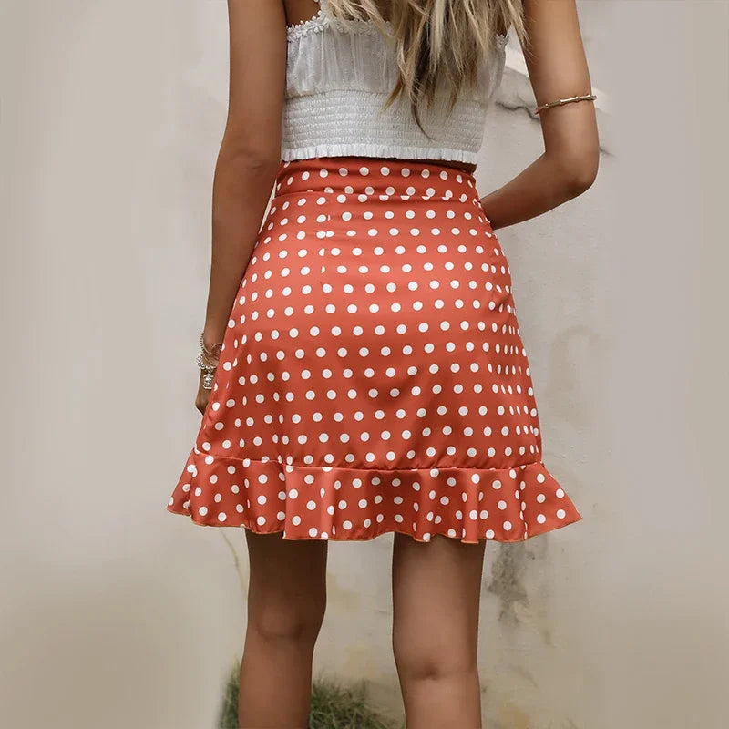 Summer Ruffle High Waist Button Skirt