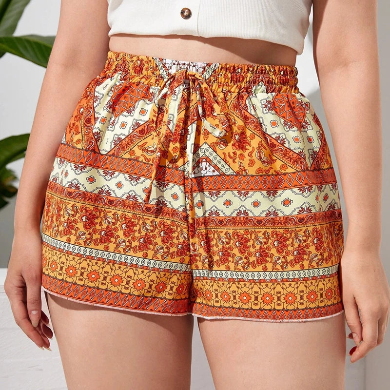 Plus Size Floral Print Summer Casual Shorts