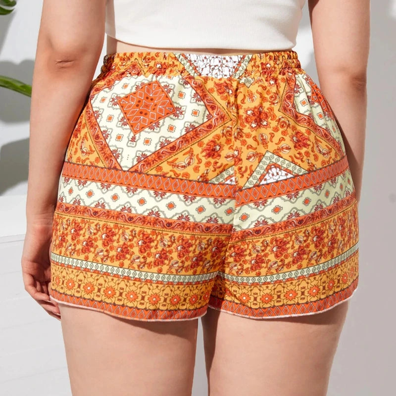 Plus Size Floral Print Summer Casual Shorts